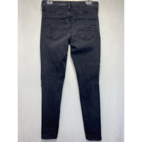 American Eagle Jegging Mid-Rise Ripped Skinny Jeans Women 6R Black Dark Wash - Picture 16 of 16